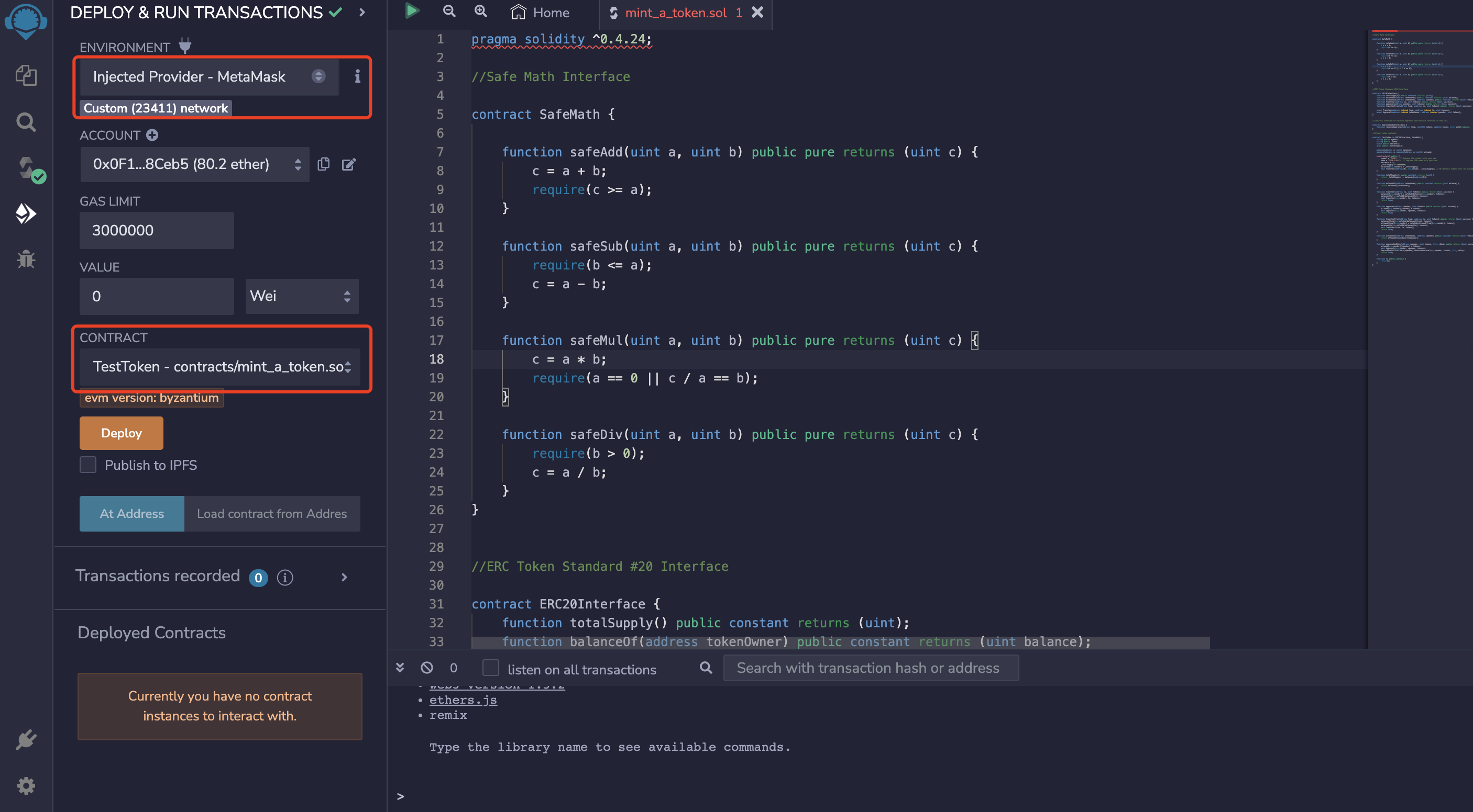 select Metamask environment&token contract